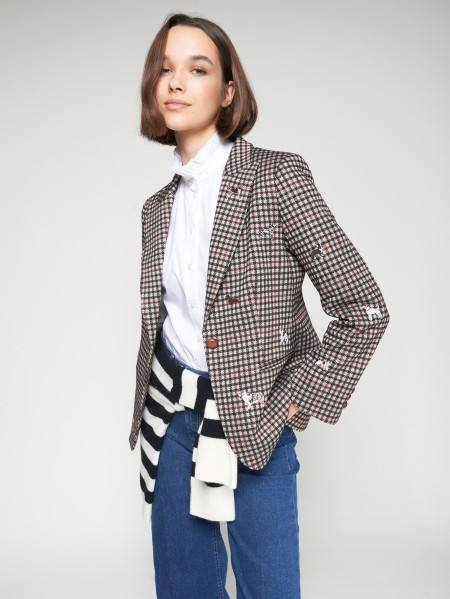 Vilagallo Heather Dog-Embroidered Houndstooth Blazer - Multi