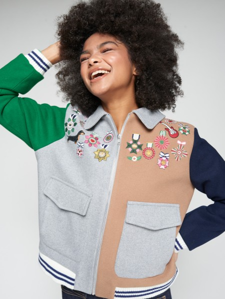 Vilagallo Embroidered Wool Bomber Jacket - Multi