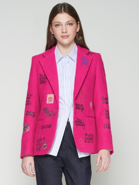 Vilagallo Helen Graffiti Tweed Jacket - Pink/Multi