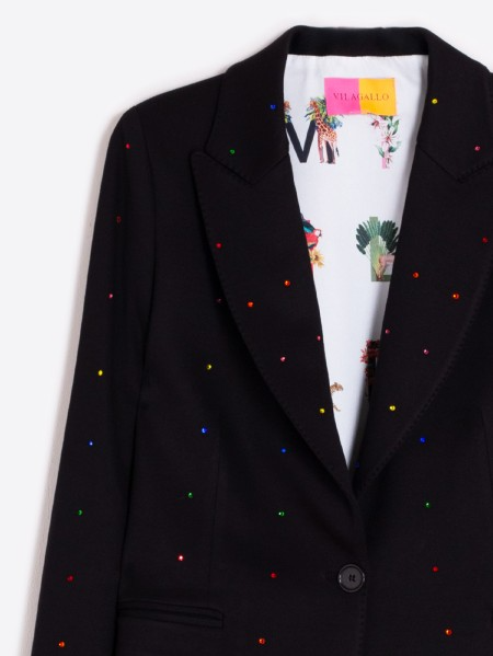 Vilagallo Sophia Rhinestone Blazer - Black