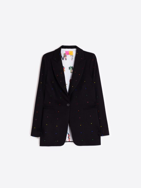 Vilagallo Sophia Rhinestone Blazer - Black