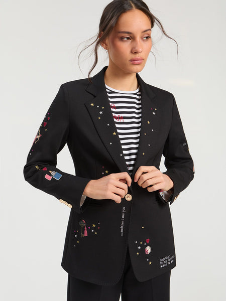 Vilagallo Rock Embroidered Blazer - Black