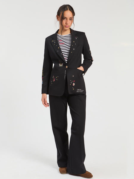 Vilagallo Rock Embroidered Blazer - Black
