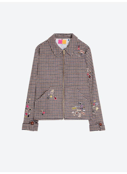 Vilagallo Selena Embroidered Jacket - Brown Houndstooth