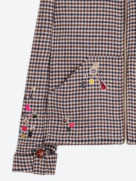 Vilagallo Selena Embroidered Jacket - Brown Houndstooth