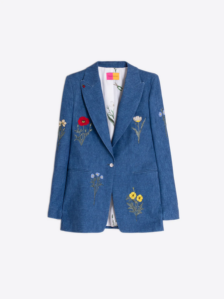Vilagallo Sophia Embroidered Blazer - Denim/Multicolor