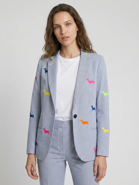 Vilagallo Hannah Dachshund Embroidery Blazer - Blue/Multicolor