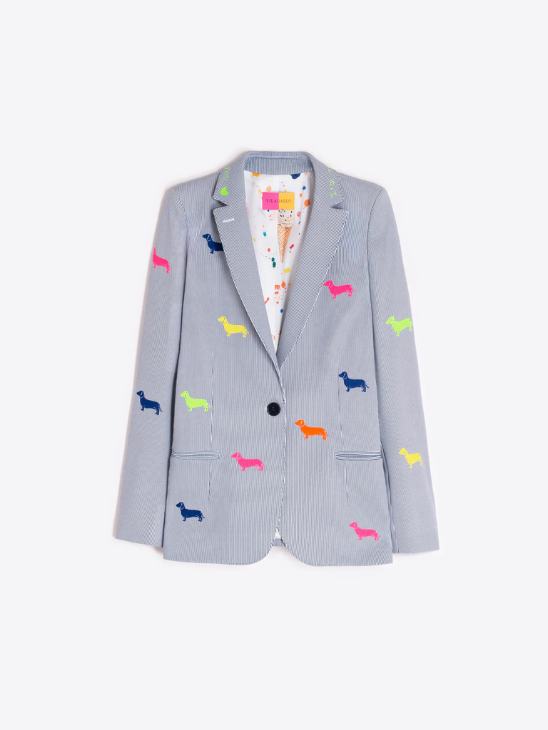 Vilagallo Hannah Dachshund Embroidery Blazer - Blue/Multicolor