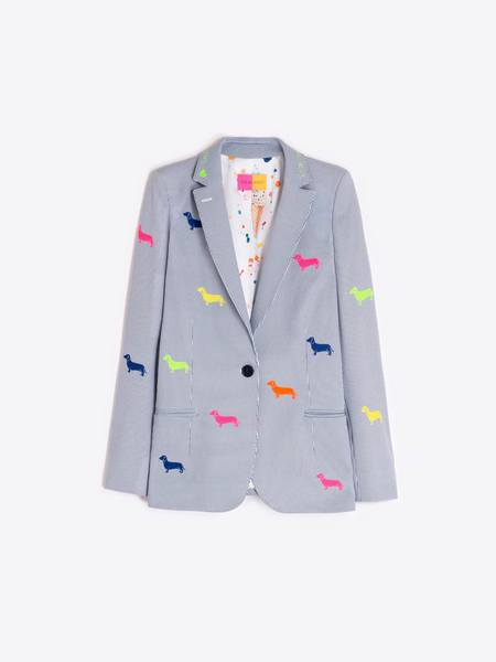 Vilagallo Hannah Dachshund Embroidery Blazer - Blue/Multicolor