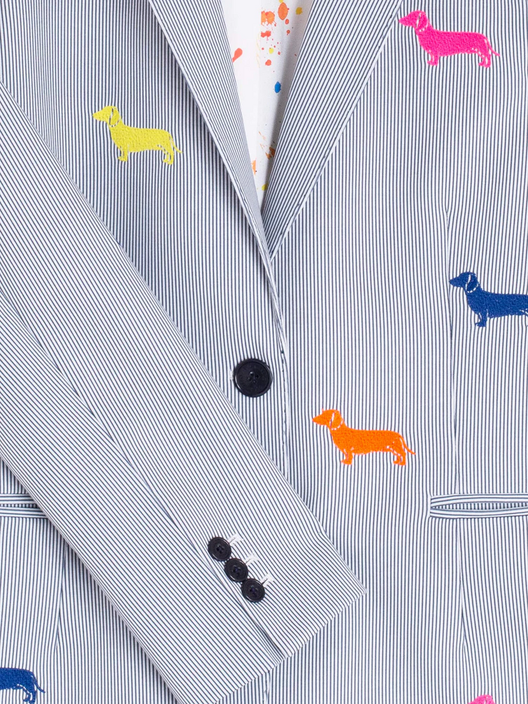 Vilagallo Hannah Dachshund Embroidery Blazer - Blue/Multicolor