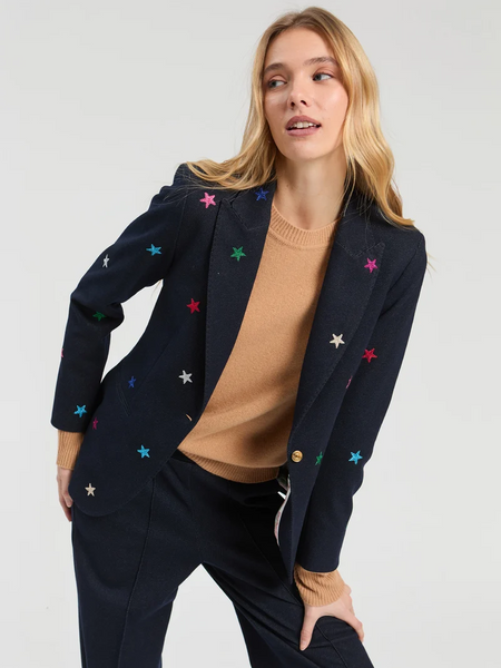Vilagallo Heather Star Embroidery Denim Blazer - Navy