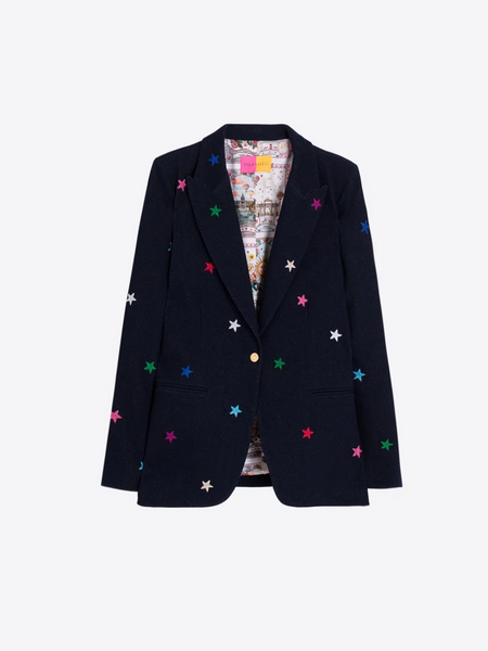 Vilagallo Heather Star Embroidery Denim Blazer - Navy