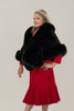 Image of Volare Fox Fur Trim Sectioned Mink Fur Stole with Pockets - Black