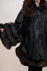 Image of Volare Leather Cape Jacket with Fox Fur Trim - Black/Snow Top