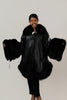 Image of Volare Leather Cape Jacket with Fox Fur Trim - Black
