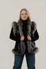 Image of Volare Silver Fox Fur Trim Leather Vest - Black