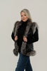 Image of Volare Silver Fox Fur Trim Leather Vest - Black