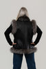 Image of Volare Silver Fox Fur Trim Leather Vest - Black
