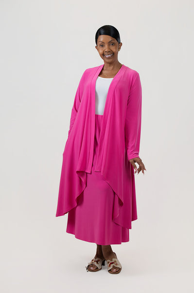 YNot Open Front Hi/Low Duster-Length Cardigan - Azalea Pink