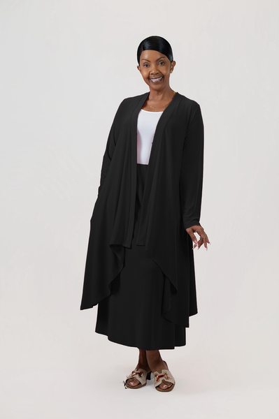 YNot Open Front Hi/Low Duster-Length Cardigan - Black