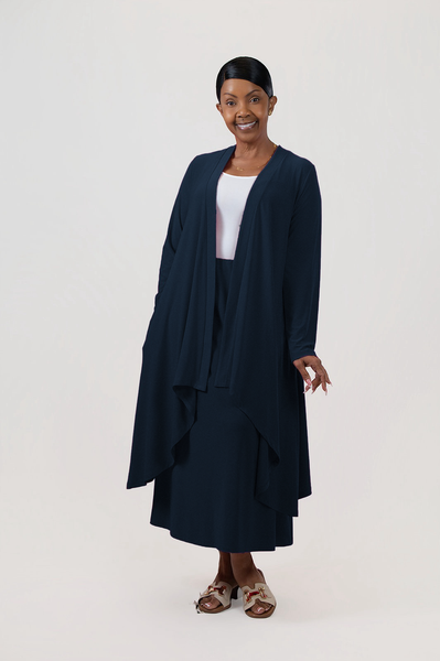 YNot Open Front Hi/Low Duster-Length Cardigan - Navy