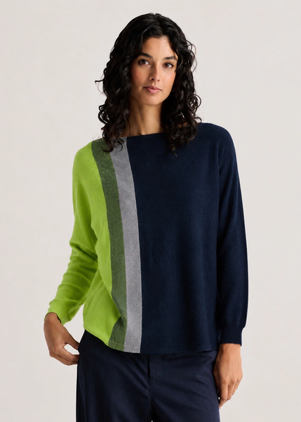 Zaket & Plover Vertical Stripe Color Block Sweater - Dark Denim/Multicolor