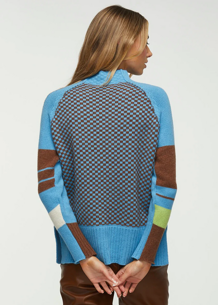 Zaket & Plover Checkered Funnel Neck Merino Wool Blend Sweater - Galactic