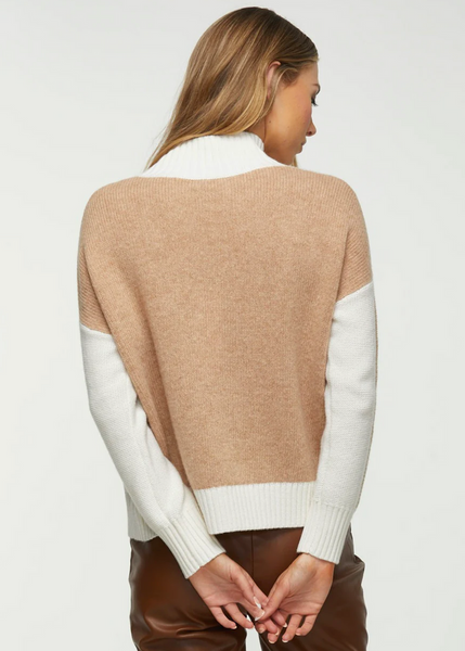 Zaket & Plover Color Block Mock Neck Merino Wool Blend Sweater - Snow