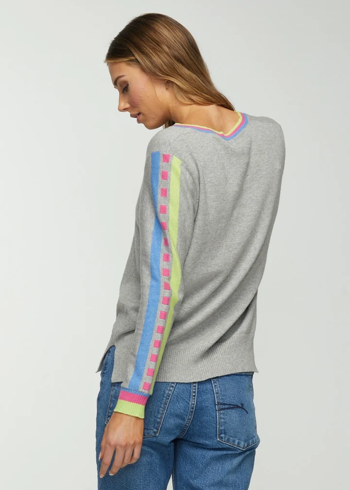 Zaket & Plover Jacquard Sleeve Cashmere Blend Sweater - Marl