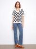 Image of Charlie B Johnny Collar Crochet Cotton Blend Top - Navy