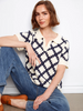 Image of Charlie B Johnny Collar Crochet Cotton Blend Top - Navy