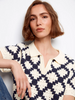 Image of Charlie B Johnny Collar Crochet Cotton Blend Top - Navy