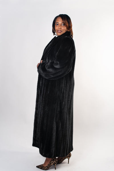 Rippe's Furs Plus Size Full Length Shawl Collar Mink Fur Coat - Black
