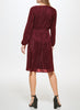 Image of Kensie Pleated Knit V-Neck Puffed Sleeve A-Line Dress - Burgundy
