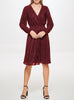 Image of Kensie Pleated Knit V-Neck Puffed Sleeve A-Line Dress - Burgundy *Take an EXTRA 1/2 Off*