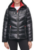 Image of Karl Lagerfeld Paris Faux Fur Collar Water Resistant Zip Front Short Puffer Jacket - Black