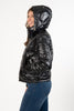 Image of Karl Lagerfeld Paris Hooded Pearl Embellished Anorak Puffer Jacket - Black