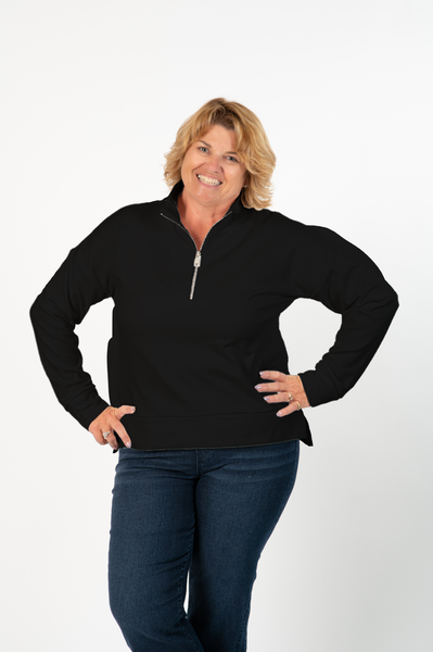 Lulu-B Half-Zip Pull Over Scuba Top - Black