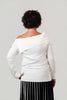 Image of Marble Off Shoulder Portrait Collar Button Sleeve Sweater - White