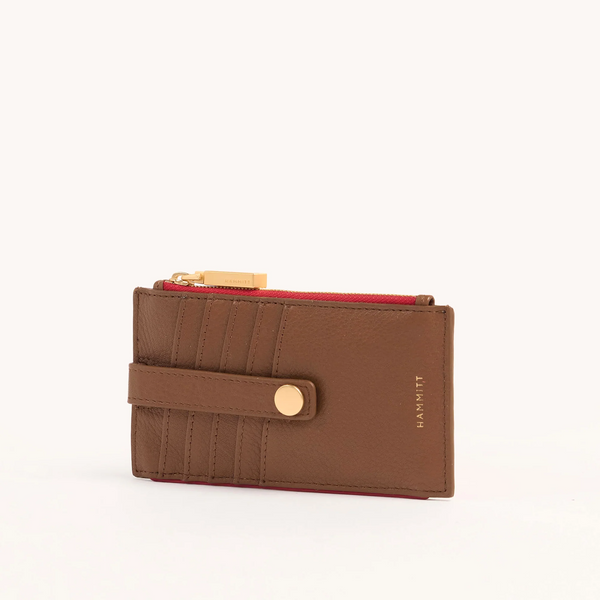 Hammitt 210 West Wallet - Mahogany Pebble/Brushed Gold/Red Zip