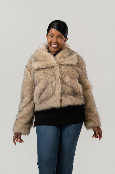 NVLT Faux Fur Crop Jacket - Gold