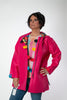 Image of Oopera Zipper Front Closure Button Tab Placket Reversible Hooded Raincoat - Fuchsia/Multicolor