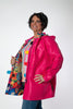 Image of Oopera Zipper Front Closure Button Tab Placket Reversible Hooded Raincoat - Fuchsia/Multicolor