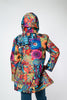 Image of Oopera Zipper Front Closure Button Tab Placket Reversible Hooded Raincoat - Fuchsia/Multicolor
