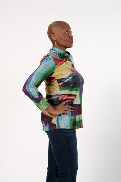 Pure Essence Brushstroke Print Envelope Collar Tunic - Multicolor