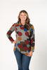 Image of Pure Essence Abstract Dot Print Tab Collar Overlay Tunic - Poppy/Blue