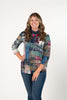 Image of Pure Essence Abstract Print Cowl Neck 3/4 Sleeve Knit Top - Burgundy/Navy/Green