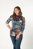 Image of Pure Essence Abstract Print Cowl Neck 3/4 Sleeve Knit Top - Burgundy/Navy/Green