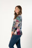 Image of Pure Essence Abstract Print Cowl Neck 3/4 Sleeve Knit Top - Burgundy/Navy/Green