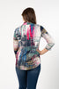 Image of Pure Essence Abstract Print Cowl Neck 3/4 Sleeve Knit Top - Burgundy/Navy/Green